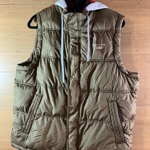 Chaps Men's  Large Brown Hooded Quilted Puffer Vest Plaid Lining